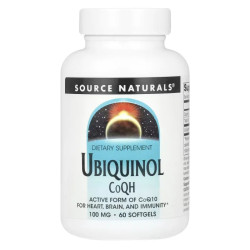 Убихинол 100 мг, Source Naturals Ubiquinol, 60 гелевых капсул