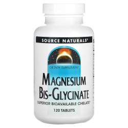 Магній та кальцій, Source Naturals Magnesium Bis-Glycinate, 120 таблеток