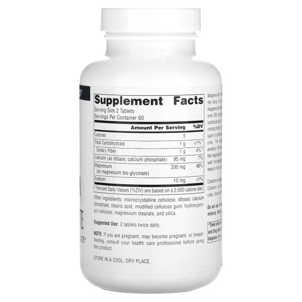 Магній та кальцій, Magnesium Bis-Glycinate, Source Naturals, 120 таблеток