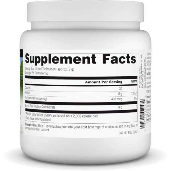 Протеїн із бурого рису, Brown Rice Protein Powder, Source Naturals, чистий порошок, без смаку, 453,6 г