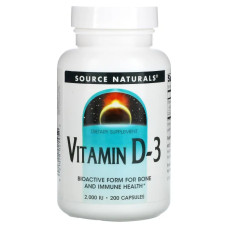Витамин D3, Source Naturals Vitamin D-3, 2000 МЕ, 200 капсул