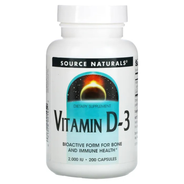 Вітамін D3, Vitamin D3, Source Naturals, 2000 МО, 200 капсул