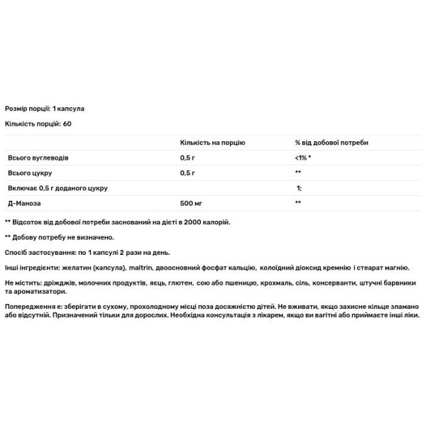 D-Манноза, D-Mannose, Source Naturals, 500 мг, 60 капсул