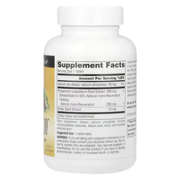 Ресвератрол, Resveratrol 200, Source Naturals, 200 мг, 120 таблеток
