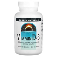 Витамин D-3 5000 МЕ (125 мкг), Source Naturals Vitamin D-3, 240 капсул