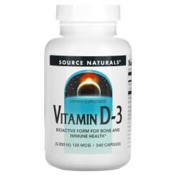 Витамин D-3 5000 МЕ (125 мкг), Source Naturals Vitamin D-3, 240 капсул