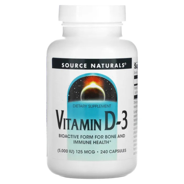 Витамин D-3, Vitamin D-3, Source Naturals, 5000 МЕ (125 мкг), 240 капсул