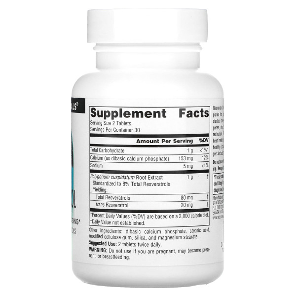 Ресвератрол, Resveratrol, Source Naturals, 40 мг, 60 таблеток