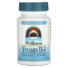 Вітамін D3 2000 МО (50 мкг), Source Naturals Wellness Vitamin D-3, 200 гелевих капсул