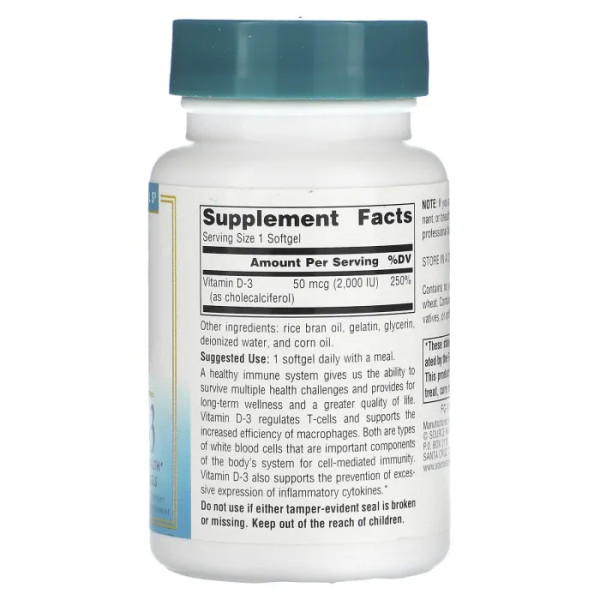 Вітамін D-3, Wellness Vitamin D-3, Source Naturals, 50 мкг (2000 МО), 200 гелевих капсул