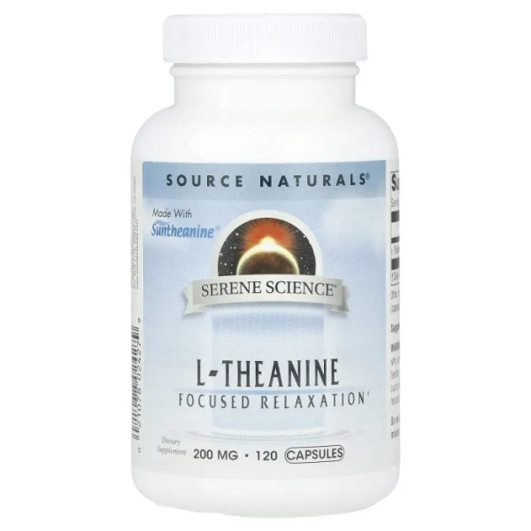L-теанін, L-theanine, Serene Science, Source Naturals, 200 мг, 120 капсул