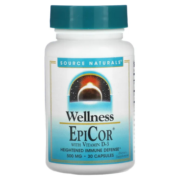 Эпикор + витамин D3, EpiCor, Source Naturals, 500 мг, 30 капсул