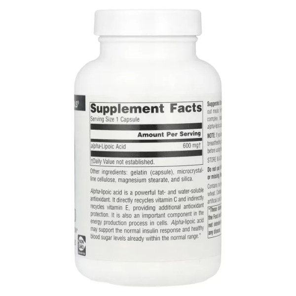 Альфа-ліпоєва кислота, Alpha Lipoic Acid, Source Naturals, 600 мг, 120 таблеток