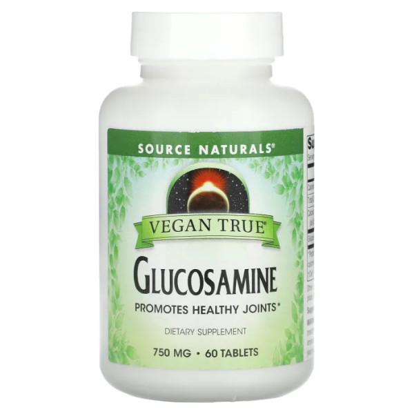 Глюкозамин для веганов, Glucosamine, Vegan True, Source Naturals, 750 мг, 60 таблеток