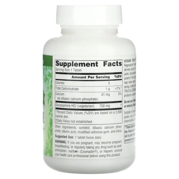 Глюкозамин для веганов, Glucosamine, Vegan True, Source Naturals, 750 мг, 60 таблеток