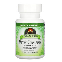 Вітамін В12 (метилкобаламін), Source Naturals MethylCobalamin, жувальні льодяники зі смаком вишні, 1 мг, 60 штук