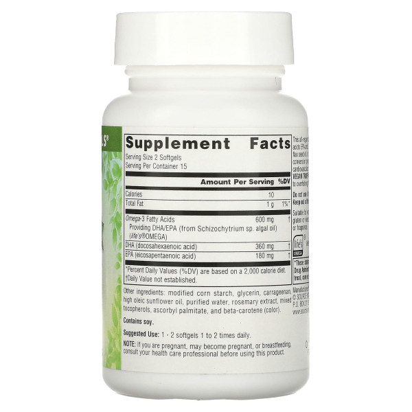 Омега-3 з морських водоростей, Non-Fish Omega-3, Source Naturals, для веганів, 300 мг, 30 капсул