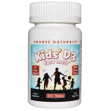 Вітамін D3 для дітей, Kids 'D3, Source Naturals, швидкорозчинні, смак ягід, 200 таб.