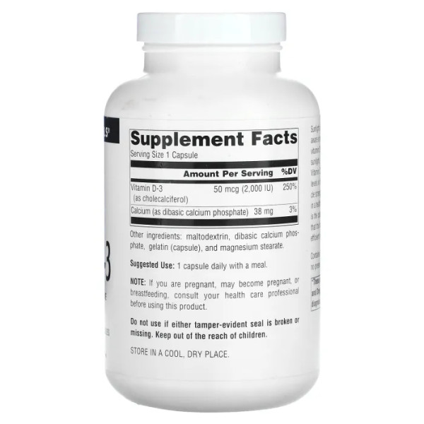 Витамин D3, Vitamin D-3, Source Naturals, 50 мкг (2000 МЕ), 400 капсул