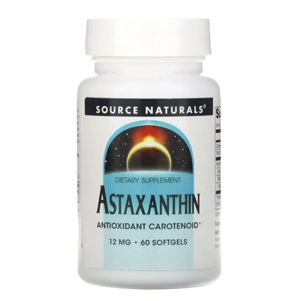 Астаксантин, Astaxanthin, Source Naturals, 12 мг, 60 гелевих капсул