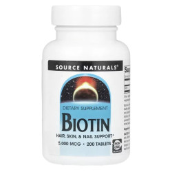 Біотин 5000 мкг, Source Naturals Biotin, 200 таблеток