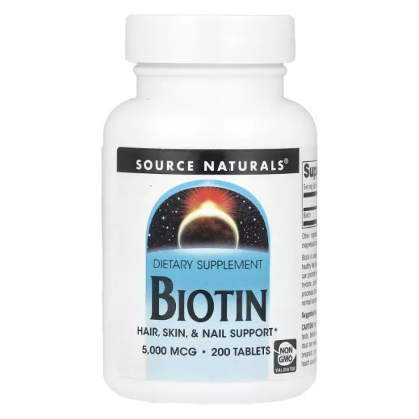 Біотин, Biotin, Source Naturals, 5000 мкг, 200 таблеток
