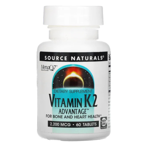 Вітамін К2, повна формула, Vitamin K2 Advantage, Source Naturals, потужність 2200 мкг, 60 таблеток