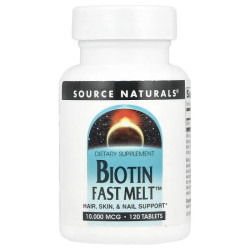 Биотин 10000 мкг, Source Naturals Biotin Fast Melt, 120 таблеток