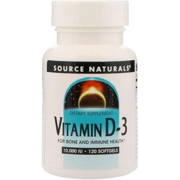 Витамин D-3, Vitamin D-3, Source Naturals, 10 000 МЕ, 120 гелевых капсул