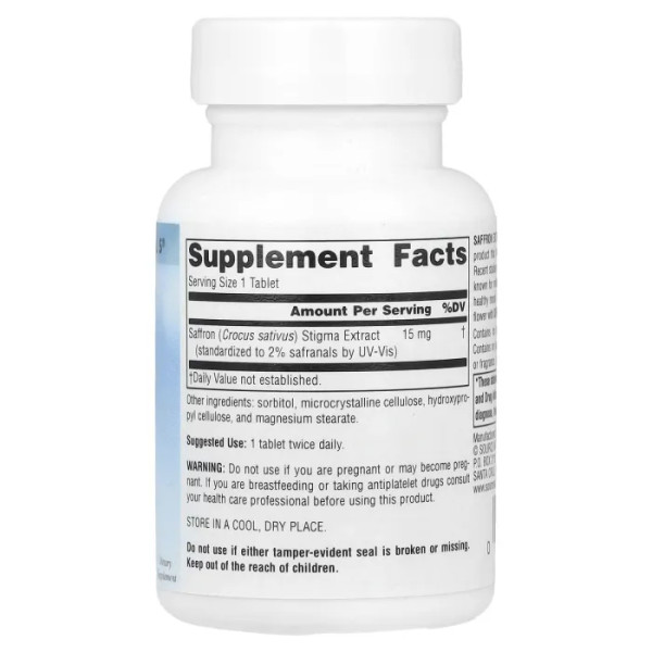 Шафран, Saffron Extract, Serene Science, Source Naturals, екстракт, 15 мг, 60 таблеток
