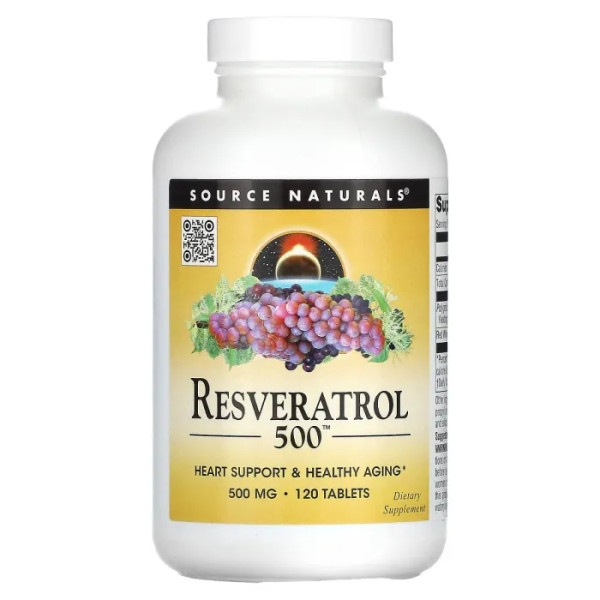 Ресвератрол, Resveratrol, Source Naturals, 500 мг, 120 таблеток