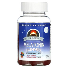Мелатонін 5 мг, жувальні, смак ягід, Source Naturals Sleep Science Melatonin Gummies, 60 жувальних цукерок