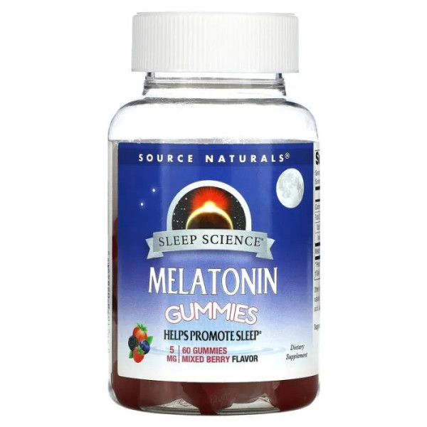 Мелатонін, Sleep Science, Melatonin Gummies, Source Naturals, смак ягід, 5 мг, 60 жувальних цукерок