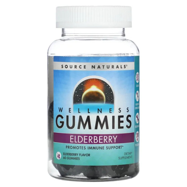 Бузина, Wellness Gummies, Elderberry, Source Naturals, 60 жувальних цукерок