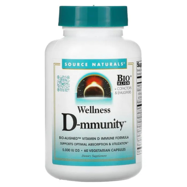 Підтримка імунітету з вітаміном D, Wellness D-mmunity, Source Naturals, 75 мкг (3000 МО), 60 вегетаріанських капсул