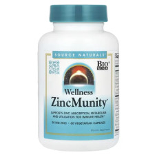 Цинк 50 мг для імунітету, Source Naturals Wellness ZincMunity, 60 вегетаріанських капсул