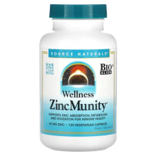 Цинк 50 мг для імунітету, Source Naturals Wellness ZincMunity, 120 вегетаріанських капсул