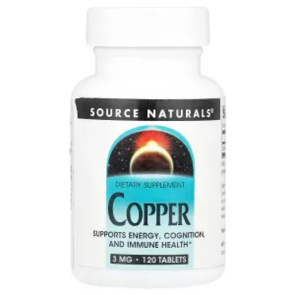 Мідь, Copper, Source Naturals, 3 мг, 120 таблеток