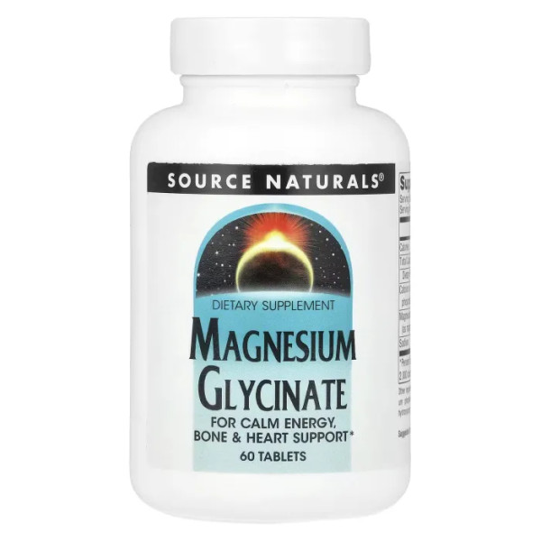 Магній гліцинат, Magnesium Glycinate, Source Naturals, 60 таблеток