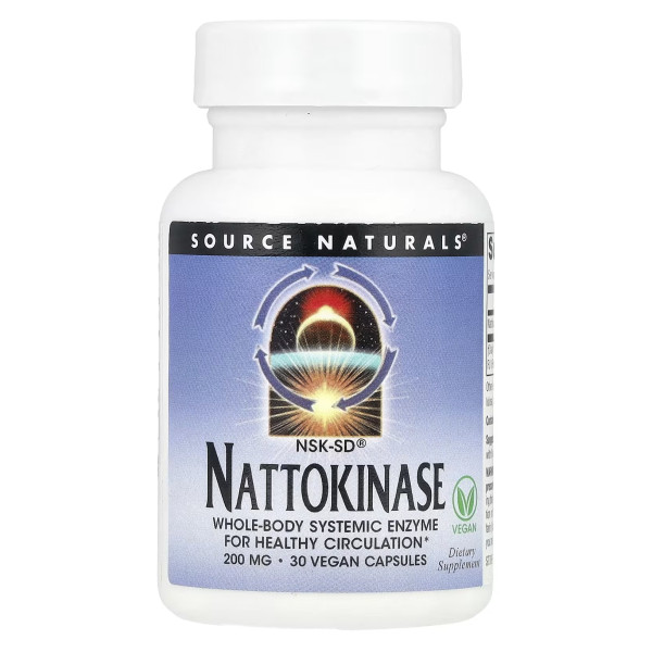 Наттокіназа, Nattokinase, Source Naturals, Source Naturals, NSK-SD, 200 мг, 30 веганських капсул