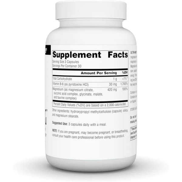 Магній ультра, Ultra-Mag, Source Naturals, 5-в-1, розслаблює м'язи та заспокоює нерви, 90 веганських капсул