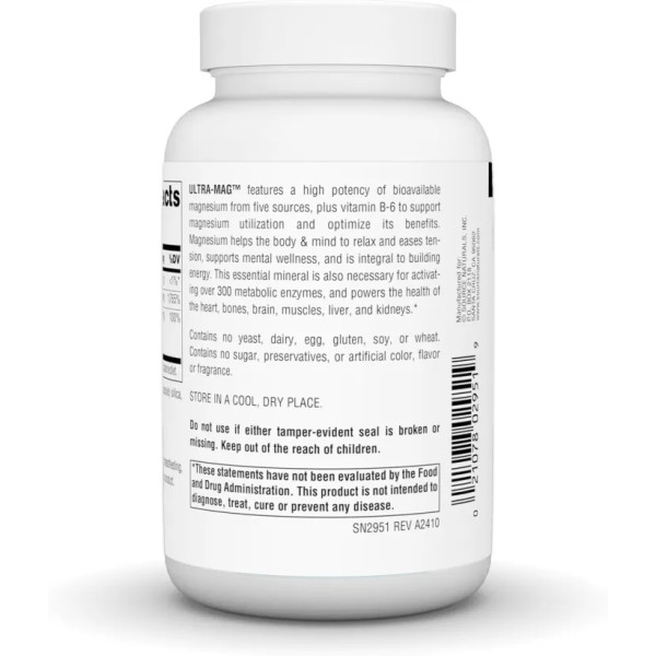 Магній ультра, Ultra-Mag, Source Naturals, 5-в-1, розслаблює м'язи та заспокоює нерви, 90 веганських капсул