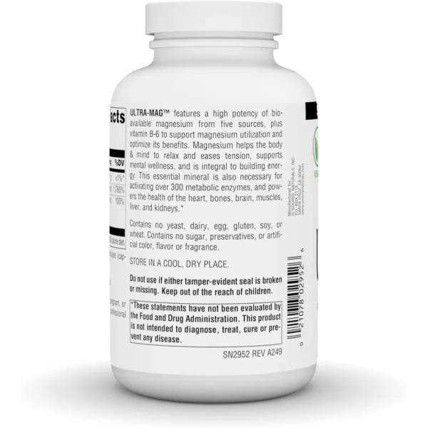 Магній ультра, Ultra-Mag, Source Naturals, 5-в-1, розслаблює м'язи та заспокоює нерви, 180 веганських капсул