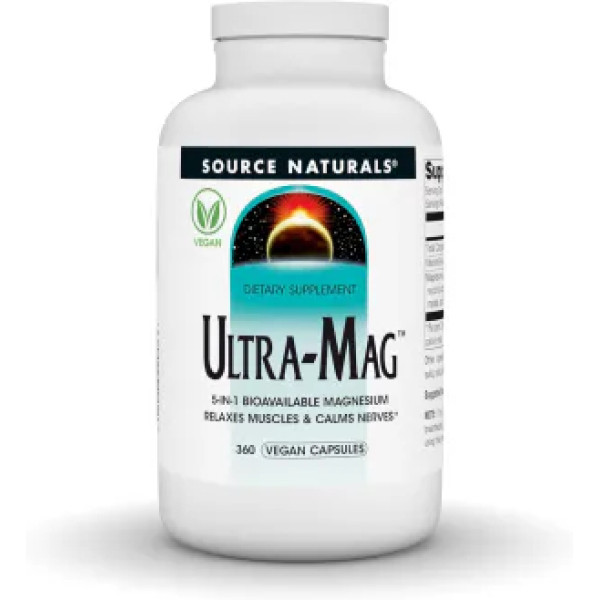 Магній ультра, Ultra-Mag, Source Naturals, 5-в-1, розслаблює м'язи та заспокоює нерви, 360 веганських капсул