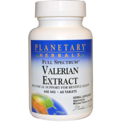 Валериана, полный спектр, Planetary Herbals Valerian Extract, 650 мг, 60 таблеток