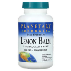Мелисса 500 мг, Planetary Herbals Lemon Balm Full Spectrum, 120 капсул