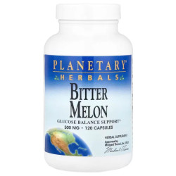 Горькая дыня 1000 мг, Planetary Herbals Bitter Melon, поддержка баланса глюкозы 120 капсул (500 мг в капсуле)