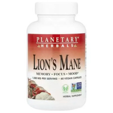 Їжачок гребінчастий 1000 мг, Planetary Herbals Lion's Mane, 60 рослинних капсул (500 мг у капсулі)