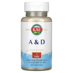 Витамины A и D, KAL Vitamin A & D, 100 гелевых капсул