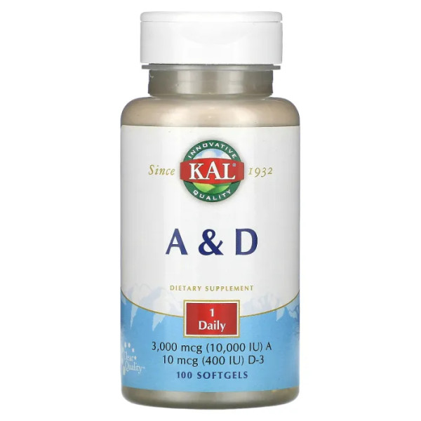 Вітаміни A і D, Vitamin A & D, KAL, 100 гелевих капсул